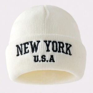 White New York USA  Embroidery Beanie
